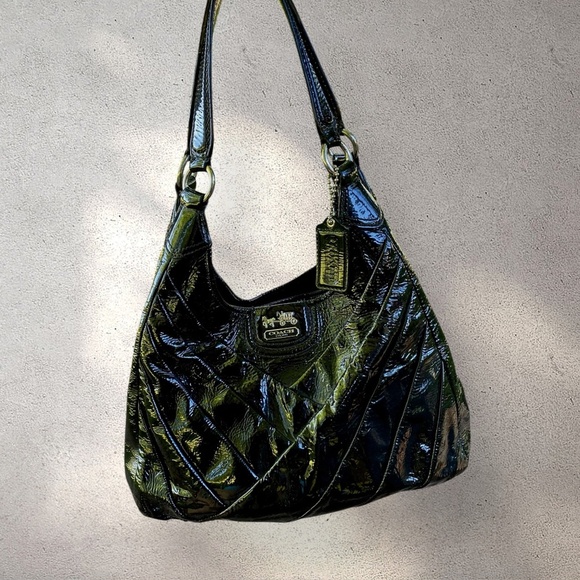 !! SOL DO NOT BUY !! Vintage Coach Black Quilted Patent Leather Hobo Bag - Picture 1 of 5